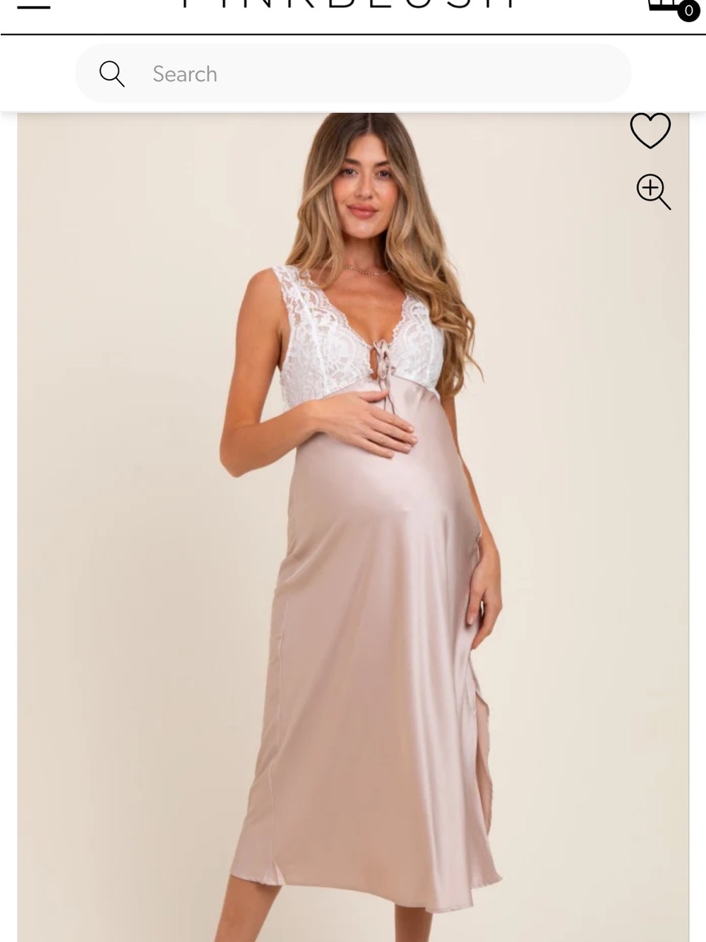 Beige Satin Lace Side Slit Maternity Slip Dress